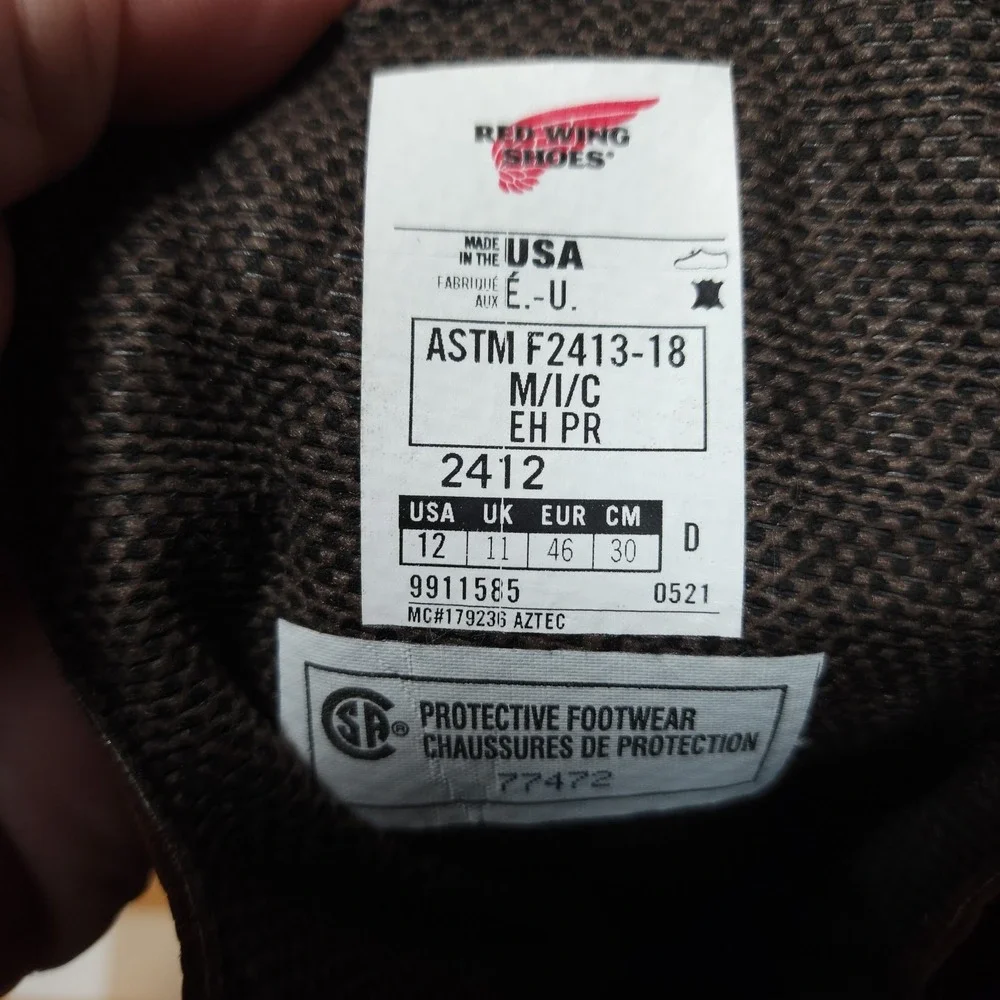 Red Wing 2412 Insulated Waterproof Steel Toe SuperSole 2.0 Slip Resistant Men 12